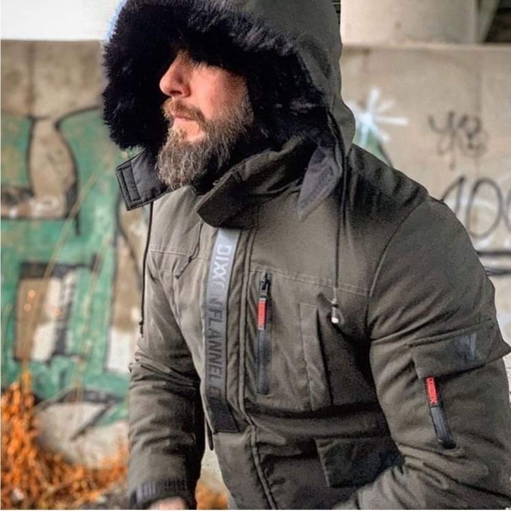 DIXXON Men's Dark Olive Green Parka with Fur-Trim Hood